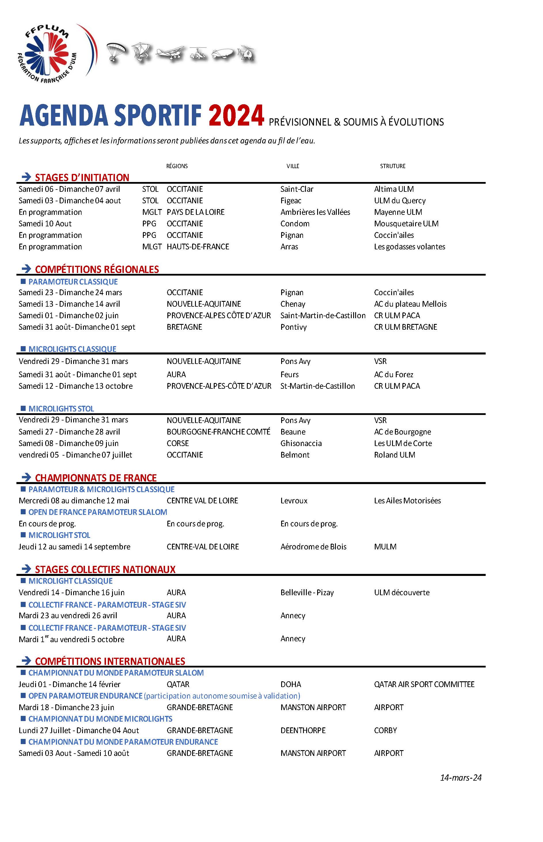 Agenda Sportif 2024
